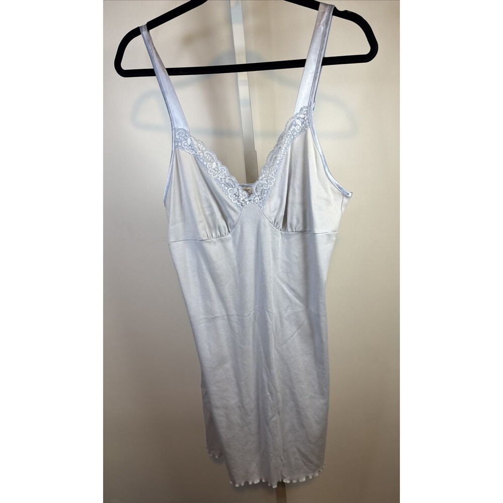 Y2K Adonna Women’s Size L Midi Slip Dress Lace Trim Blue Babydoll 90s Dress